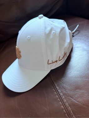 Live Lucky women’s White Baseball Cap with rose Gold Embroidery